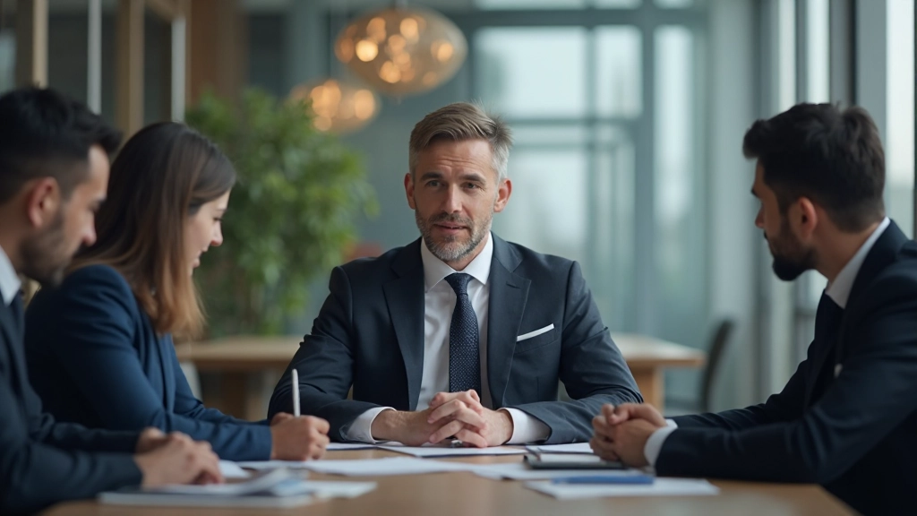 Профессиональное фото бизнесмена в офисе на встрече с коллегами