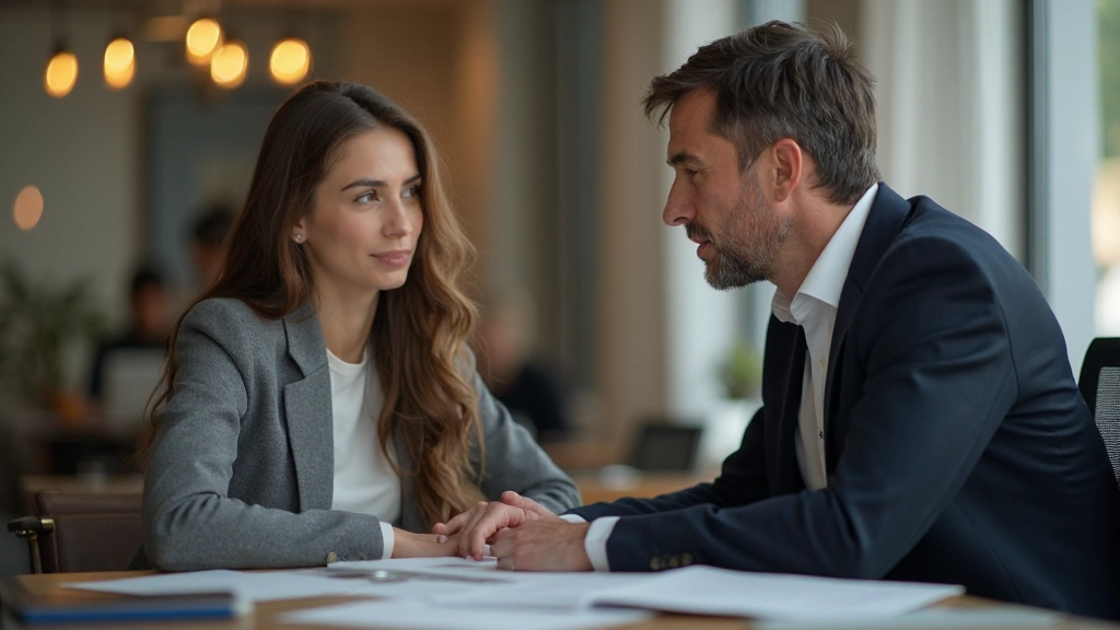 Два профессионала в деловой одежде обсуждают проект в офисе