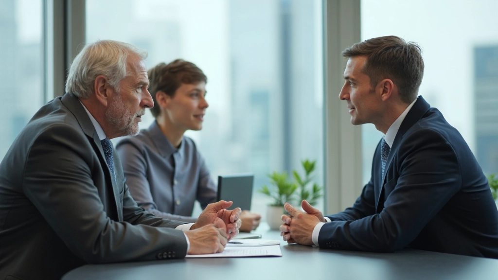 Деловое совещание молодого специалиста с опытным наставником в корпоративной среде